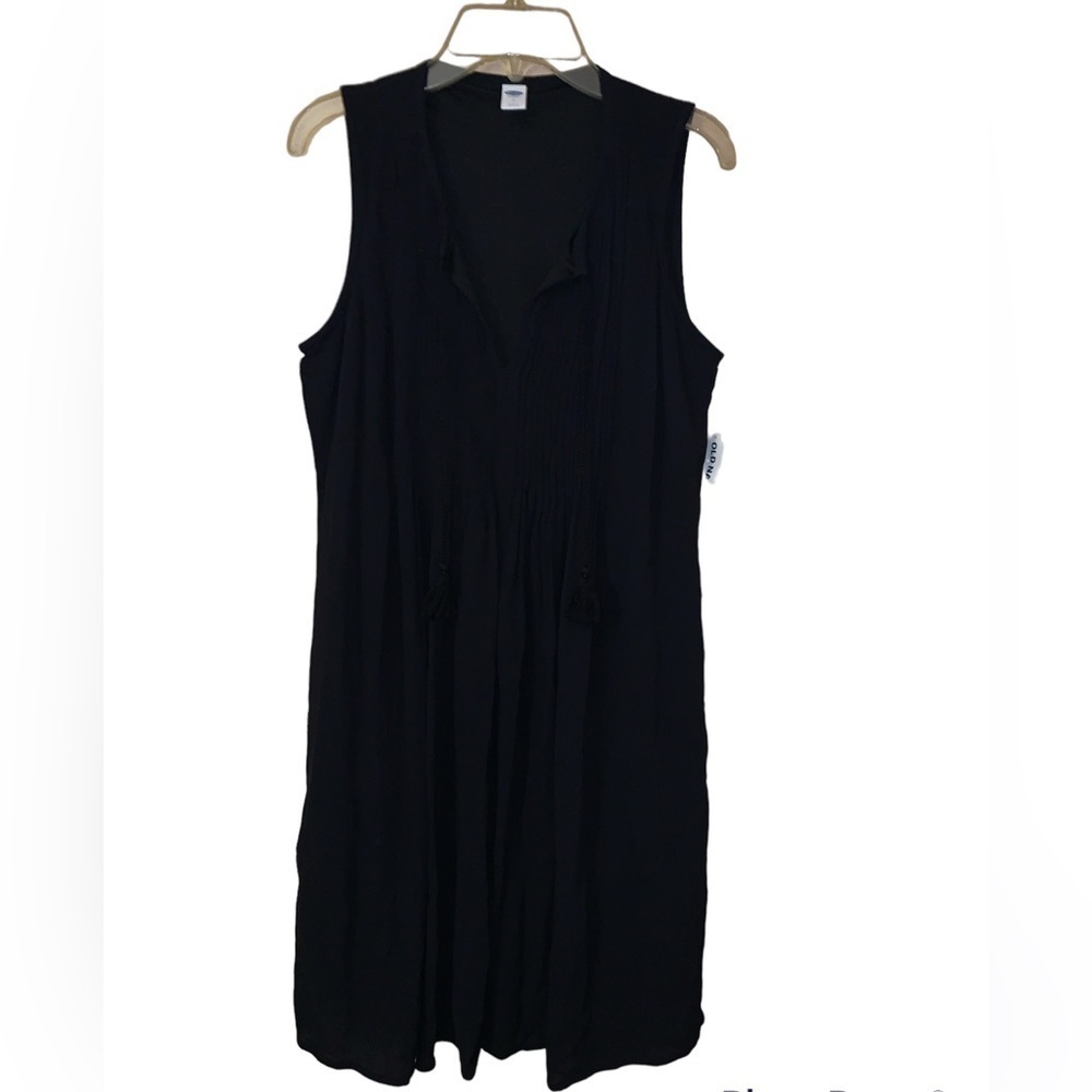 Old Navy NWT small black lined dress tassles pleats sleeveless fall minimalist